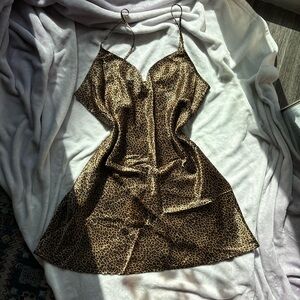 morgan taylor intimates leopard print animal print satin finish slip dress